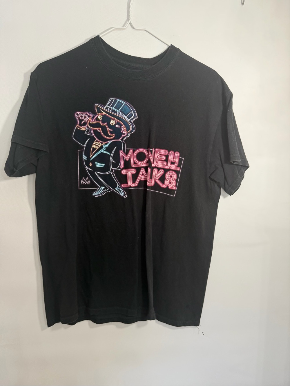 Black 'Money Talks' Graphic Tee with Neon Print